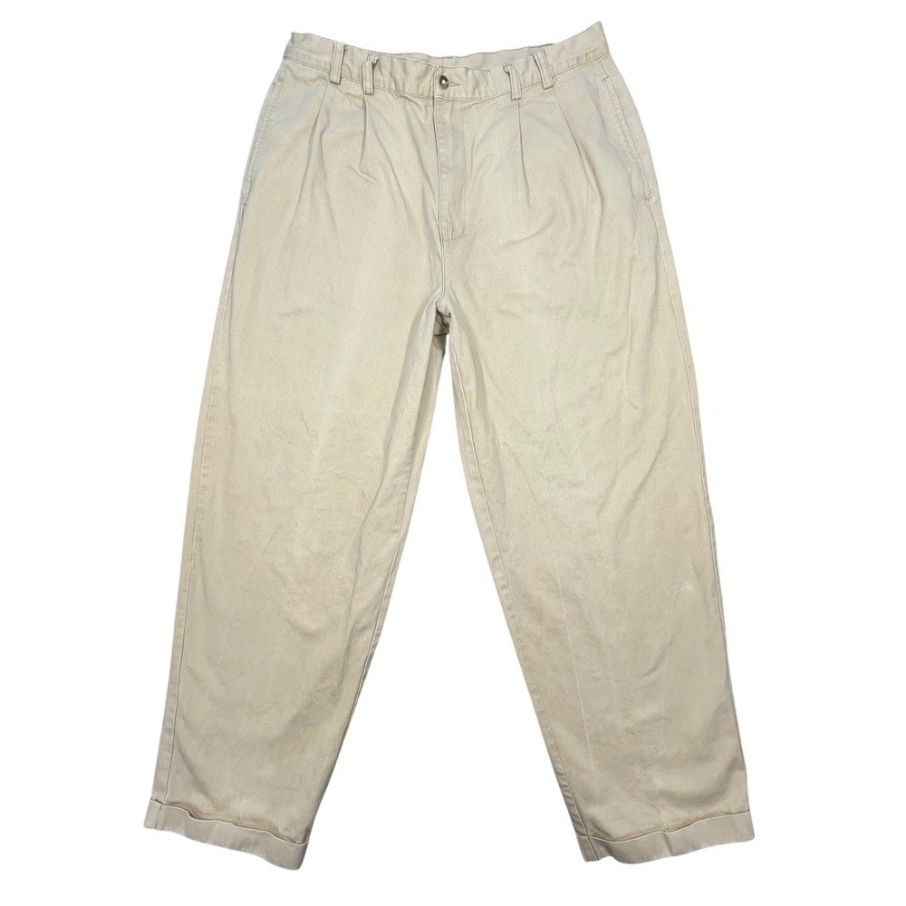 Bachrach Tan Pleated Cuffed Chino Dress Pants Mens 36x30